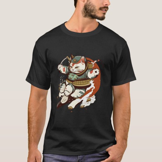 Japans samurai Cat Man en T-shirt van de vrouw (Voorkant)