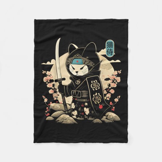 Japans Samurai Cat Tattoo Kawaii Ninja Cat _1 Fleece Deken (Voorkant)