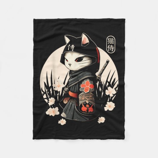 Japans Samurai Cat Tattoo, Kawaii Ninja Cat _1 Fleece Deken (Voorkant)