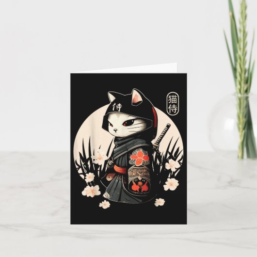 Japans Samurai Cat Tattoo, Kawaii Ninja Cat _1 Kaart (Voorkant)