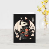 Japans Samurai Cat Tattoo, Kawaii Ninja Cat _1 Kaart (Gele Bloem)