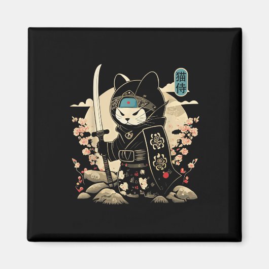 Japans Samurai Cat Tattoo Kawaii Ninja Cat _1 Magneet (Voorkant)