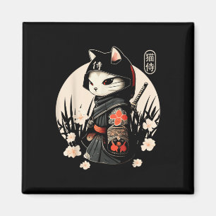Japans Samurai Cat Tattoo, Kawaii Ninja Cat _1 Magneet