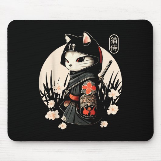 Japans Samurai Cat Tattoo, Kawaii Ninja Cat _1 Muismat (Voorkant)