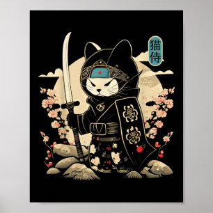 Japans Samurai Cat Tattoo Kawaii Ninja Cat _1 Poster