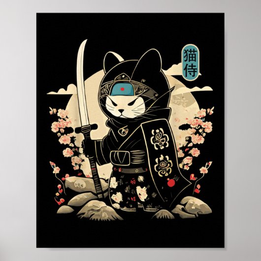 Japans Samurai Cat Tattoo Kawaii Ninja Cat _1 Poster (Voorkant)