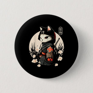 Japans Samurai Cat Tattoo, Kawaii Ninja Cat _1 Ronde Button 5,7 Cm