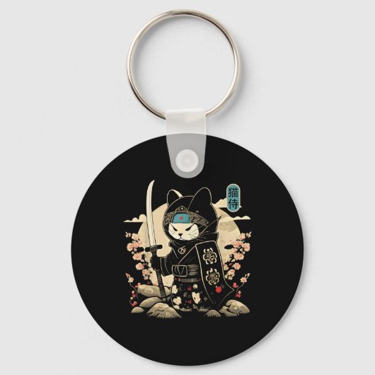 Japans Samurai Cat Tattoo Kawaii Ninja Cat _1 Sleutelhanger (Voorkant)
