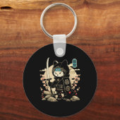 Japans Samurai Cat Tattoo Kawaii Ninja Cat _1 Sleutelhanger (Voorkant)