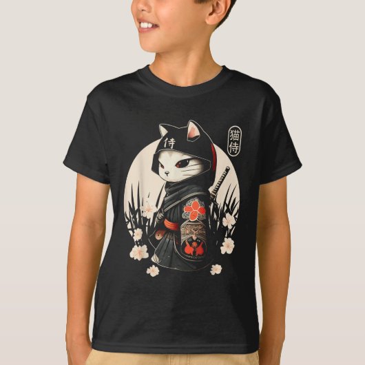 Japans Samurai Cat Tattoo, Kawaii Ninja Cat _1 T-shirt (Voorkant)