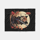 Japans Samurai Cat Tattoo, Kawaii Ninja Cat _2 Fleece Deken (Voorkant (Horizontaal))