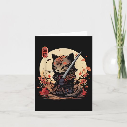 Japans Samurai Cat Tattoo, Kawaii Ninja Cat _2 Kaart (Voorkant)