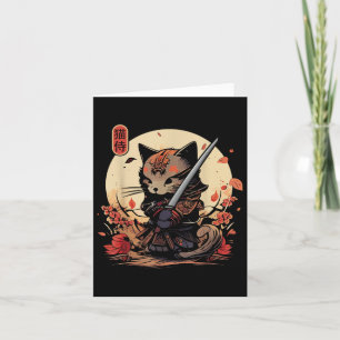 Japans Samurai Cat Tattoo, Kawaii Ninja Cat _2 Kaart