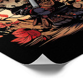Japans Samurai Cat Tattoo, Kawaii Ninja Cat _2 Poster (Hoek)