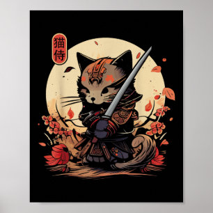 Japans Samurai Cat Tattoo, Kawaii Ninja Cat _2 Poster