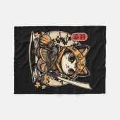 Japans Samurai Cat Tattoo, Kawaii Ninja Cat _3 Fleece Deken (Voorkant (Horizontaal))