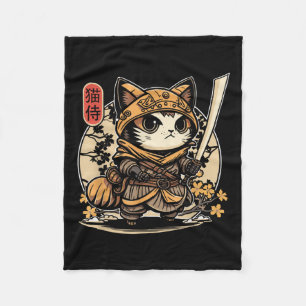 Japans Samurai Cat Tattoo, Kawaii Ninja Cat _3 Fleece Deken