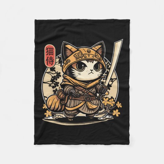 Japans Samurai Cat Tattoo, Kawaii Ninja Cat _3 Fleece Deken (Voorkant)