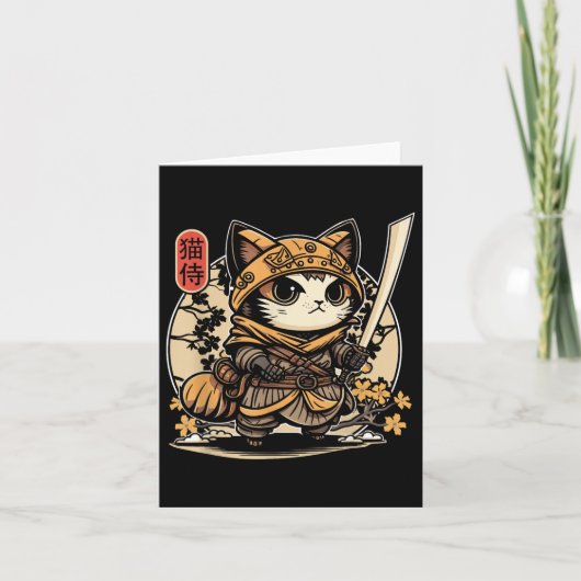 Japans Samurai Cat Tattoo, Kawaii Ninja Cat _3 Kaart (Voorkant)