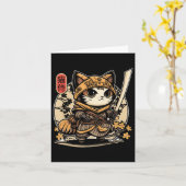 Japans Samurai Cat Tattoo, Kawaii Ninja Cat _3 Kaart (Gele Bloem)