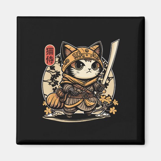 Japans Samurai Cat Tattoo, Kawaii Ninja Cat _3 Magneet (Voorkant)