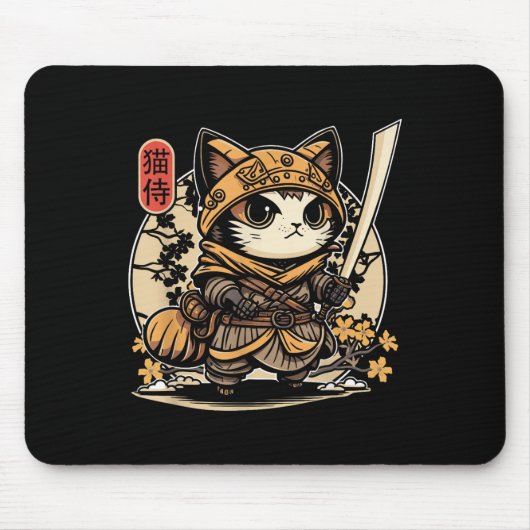 Japans Samurai Cat Tattoo, Kawaii Ninja Cat _3 Muismat (Voorkant)