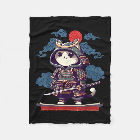 Japans Samurai Cat Tattoo Kawaii Ninja Cat Anime Fleece Deken (Voorkant)