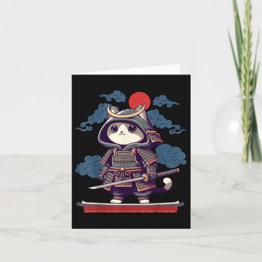 Japans Samurai Cat Tattoo Kawaii Ninja Cat Anime Kaart (Voorkant)