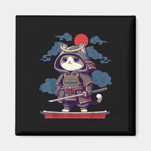 Japans Samurai Cat Tattoo Kawaii Ninja Cat Anime Magneet (Voorkant)