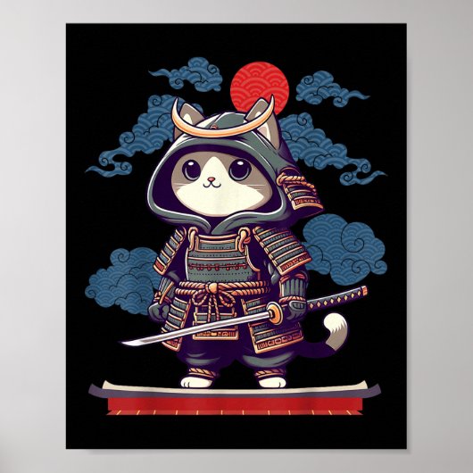 Japans Samurai Cat Tattoo Kawaii Ninja Cat Anime Poster (Voorkant)
