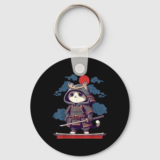Japans Samurai Cat Tattoo Kawaii Ninja Cat Anime Sleutelhanger (Voorkant)