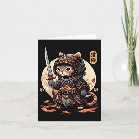 Japans Samurai Cat Tattoo Kawaii Ninja Cat Kaart (Voorkant)