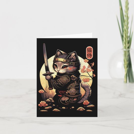 Japans Samurai Cat Tattoo, Kawaii Ninja Cat Kaart (Voorkant)