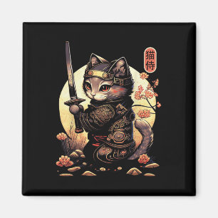 Japans Samurai Cat Tattoo, Kawaii Ninja Cat Magneet