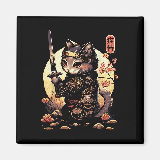 Japans Samurai Cat Tattoo, Kawaii Ninja Cat Magneet (Voorkant)