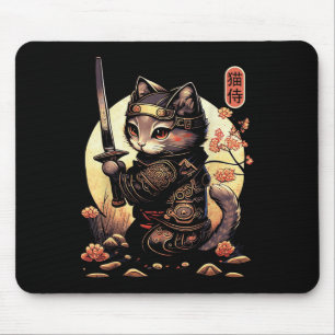 Japans Samurai Cat Tattoo, Kawaii Ninja Cat Muismat