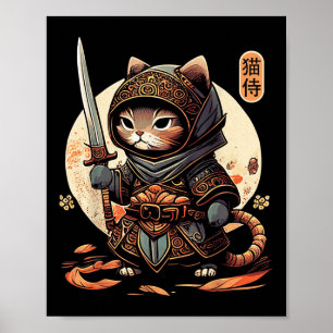 Japans Samurai Cat Tattoo Kawaii Ninja Cat Poster