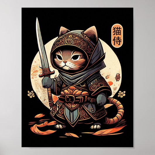 Japans Samurai Cat Tattoo Kawaii Ninja Cat Poster (Voorkant)