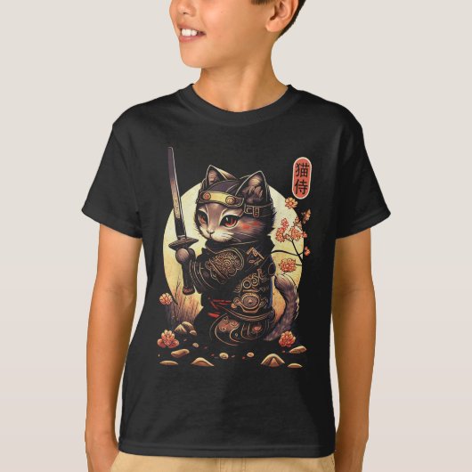 Japans Samurai Cat Tattoo, Kawaii Ninja Cat T-shirt (Voorkant)