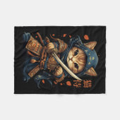 Japans Samurai Cat Tattoo Kawaii Ninja Cat W Fleece Deken (Voorkant (Horizontaal))
