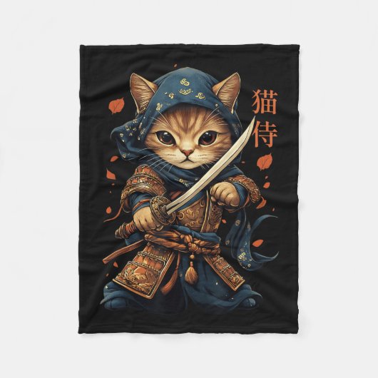 Japans Samurai Cat Tattoo Kawaii Ninja Cat W Fleece Deken (Voorkant)