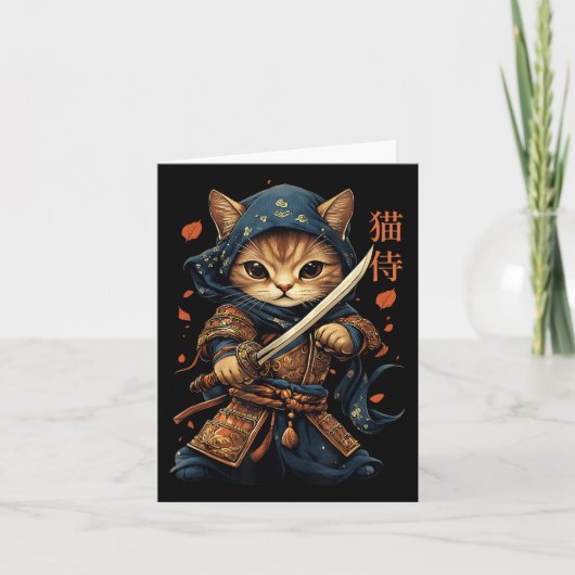 Japans Samurai Cat Tattoo Kawaii Ninja Cat W Kaart (Voorkant)