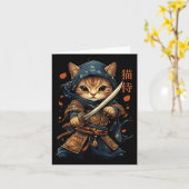Japans Samurai Cat Tattoo Kawaii Ninja Cat W Kaart (Gele Bloem)