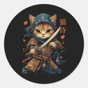 Japans Samurai Cat Tattoo Kawaii Ninja Cat W Ronde Sticker