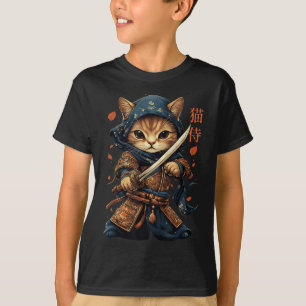 Japans Samurai Cat Tattoo Kawaii Ninja Cat W T-shirt