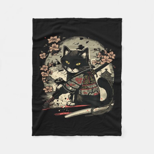 Japans Samurai Cat Tattoo, Kawaii Ninja Fleece Deken (Voorkant)