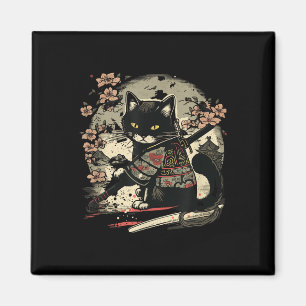 Japans Samurai Cat Tattoo, Kawaii Ninja Magneet