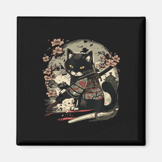Japans Samurai Cat Tattoo, Kawaii Ninja Magneet (Voorkant)