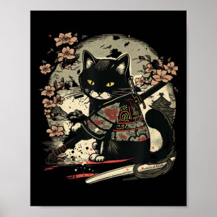 Japans Samurai Cat Tattoo, Kawaii Ninja Poster
