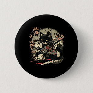 Japans Samurai Cat Tattoo,  Kawaii Ninja Ronde Button 5,7 Cm